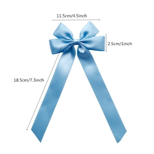Light blue satin ballet bow hair clip 11.5cm width with long ribbons for women