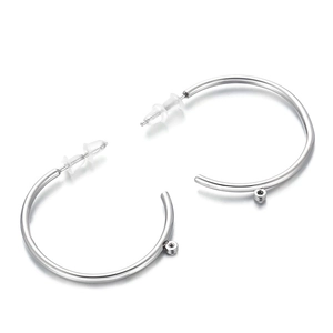 Silver stainless steel semi-circle hoop earrings with accessory loops on white background