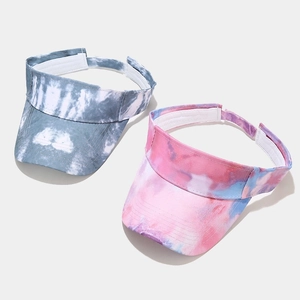 Tie-dye open top sun visors in blue and purple colors for outdoor UV protection