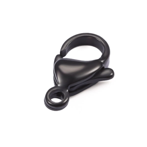 Close-up of a premium black stainless steel lobster clasp for necklace and bracelet DIY