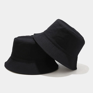 Classic black foldable cotton sun hat for men and women with minimalist double-sided design