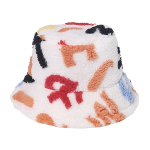Chapeau Bob Hiver Sherpa Femme Chaud Peluche Épaisse Coupe Vent Décontracté Mode Imprimé Lettres Extérieur