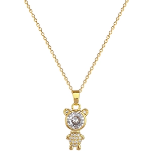 Elegant gold titanium steel necklace with a crystal-encrusted 3D bear pendant