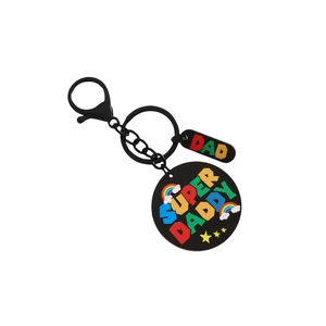 Colorful Super Daddy wooden keychain with rainbow stars and metal chain gift