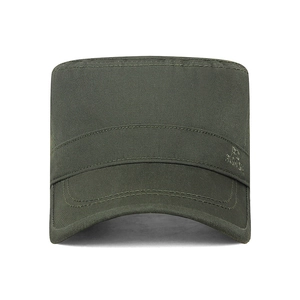 Army green flat top military cap in durable canvas with embroidery for outdoor casual wear