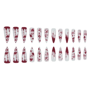 24pcs long stiletto press-on nails with white base and red blood drip Halloween design