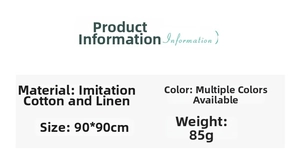 Detailed specifications of the 90x90cm pleated square scarf made of cotton-linen blend