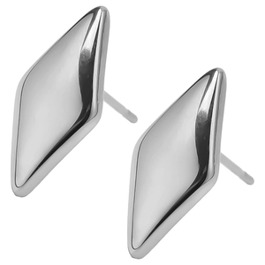 Macro detail of geometric rhombus earrings in polished 304 stainless steel