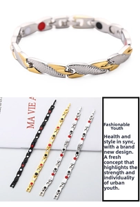 Detail of multi-color magnetic therapy bracelets with functional stone inlays for wellness