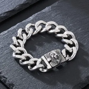 Lion Head Cuban Chain Bracelet Stainless Steel Punk Rock Hip Hop Jewelry For Men