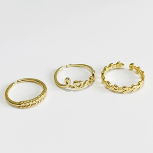 925 Sterling Silver Adjustable Open Ring 18K Gold Plated Love Heart Olive Leaf Minimalist Korean Fashion Jewelry For Women