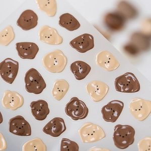 3D bear nail stickers in warm earth tones with jelly texture and cute resin design