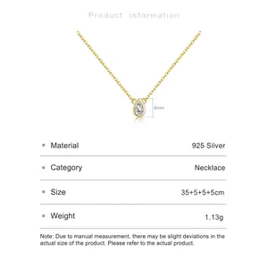 Minimalist S925 sterling silver water drop necklace with pear-cut stone on white background