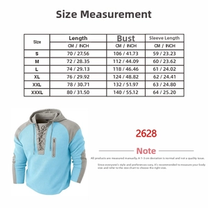 Tableau des tailles pour sweat à capuche gaufré avec mesures de S à 3XL en cm et pouces