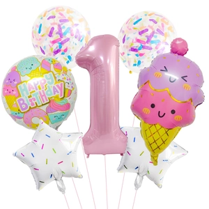 Kit de 7 ballons d'anniversaire thème glace et bonbons pour décoration de premier âge