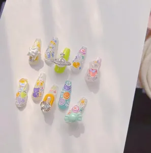 5D Embossed Nail Art Stickers Planet Star Heart Smiley Face Macaron Sweet Y2K 3D Relief Decals Adhesive For Women