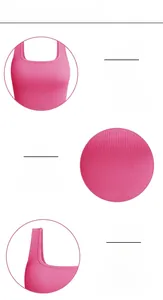 Detail view of hot pink ribbed yoga tank top with U-neck design and high elasticity fabric