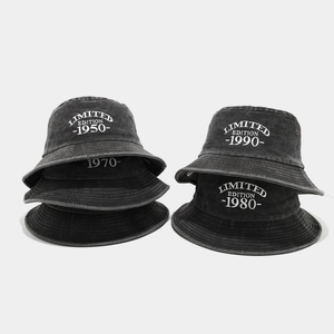 Washed Cotton Bucket Hat Vintage Letter Embroidered Sun Protection Outdoor Retro Style Unisex Breathable Lightweight Short Brim