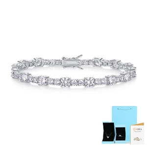 Detailed S925 sterling silver moissanite tennis bracelet with GRA certificate and packaging