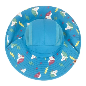 Chapeau de soleil enfant séchage rapide bleu lac avec protège-nuque et licorne