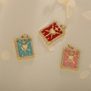 Tarot style heart with swords pendants in gold plating and colorful enamel detail