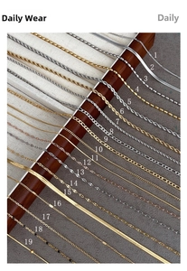 Collection of 19 minimalist 18k gold plated titanium steel necklaces in diverse link styles