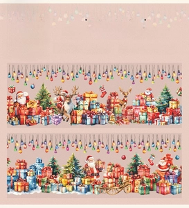 Nastro in PET dettagliato con motivi classici di Babbo Natale, renne e alberi di Natale
