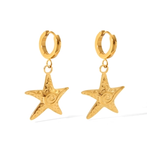 French style 18k gold starfish hoop earrings in polished stainless steel for women