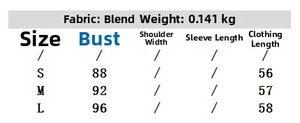 Size chart for knit ruffle camisole showing bust and length measurements in S, M, L