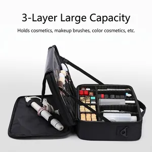 Three-layer oxford fabric makeup bag with adjustable dividers and brush slots