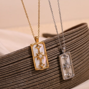 Star tarot card necklace in gold and silver finish with mother of pearl inlay