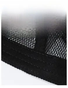 Detail of widened moisture-wicking sweatband and breathable mesh on black sports cap
