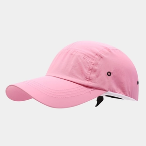 Pink quick-dry baseball cap with breathable side eyelets and reinforced stitching