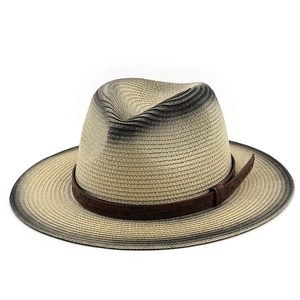 Cappello fedora in paglia sfumata da donna con fascia in pelle e protezione solare