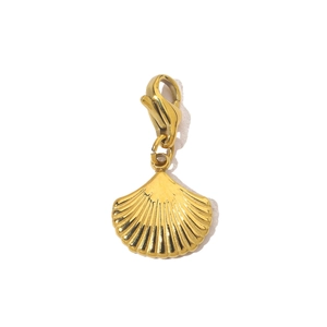 Detailed view of a golden shell pendant with a lobster clasp made of titanium steel