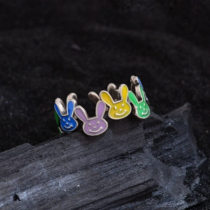 Multicolor Enamel Cartoon Rabbit Smile Face Open Ring For Women Trendy Copper Animal Shape Adjustable Finger Ring Fashion Jewelry