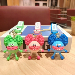 Cute monster silicone keychains in green, pink, and blue with BOOM! wrist straps