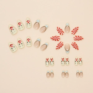 Clown theme press-on nails with circus stripes and diamond patterns in almond shape