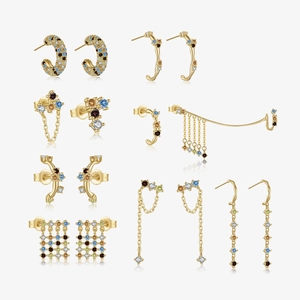 925 Sterling Silver Jewelry Set For Women With Colorful Zircon Inlaid Tassel Geometric Style Trendy Luxury Gift Design