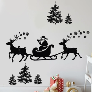 Stickers muraux de Noël avec Père Noël et rennes pour décoration de chambre d'enfant
