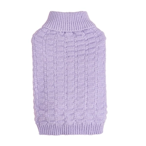 Klassischer lavendelblauer Haustier-Strickpullover mit Rollkragen und Karomuster-Struktur