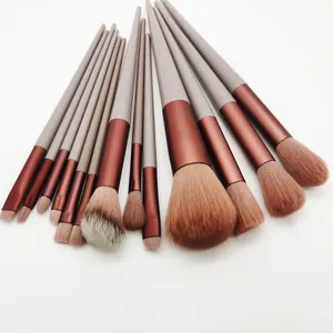 Professional 13pcs makeup brush set for foundation, eyeshadow, and blush on white background