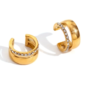 Boucles d'oreilles C à double couche plaquées or 18 carats avec micro-zirconiums