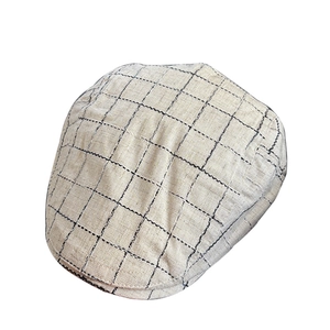 Linen blend plaid flat cap for men with breathable vintage British style check pattern