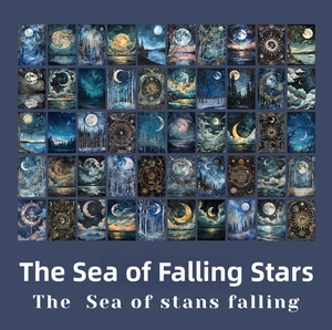 Detailed grid view showing 50 unique celestial moon and starry night art paper designs