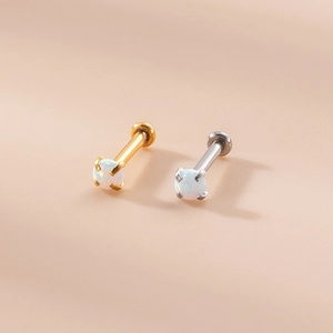 16G stainless steel labret studs with 3mm opal inlay in gold and silver finishes