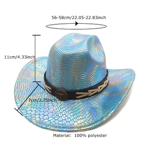 Chapeau de cowboy arc-en-ciel à motif serpent métallique avec mesures de taille