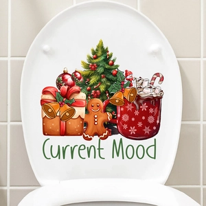 Christmas toilet lid sticker featuring gingerbread man and tree festive wall art decal