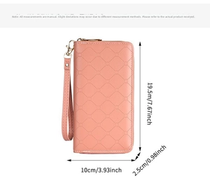Detaillierte Größentabelle für rosa gesteppte Geldbörse mit Maßen 19,5 x 10 x 2,5 cm