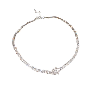 Sparkling double layer rhinestone choker necklace with cross knot detail in silver finish